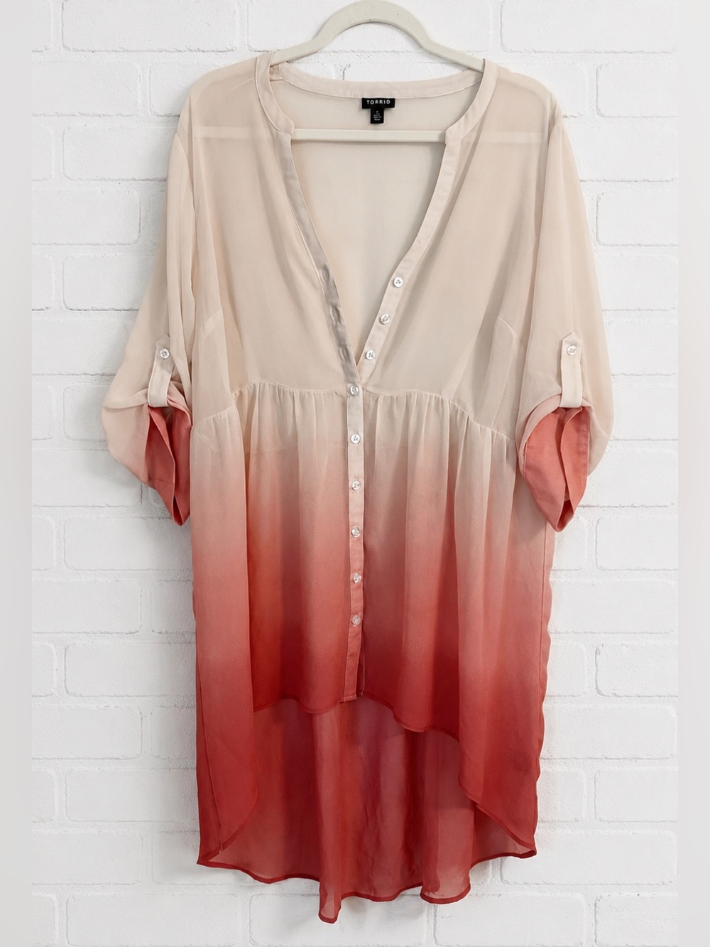 Torrid Blush Pink Sheer Hi Low Surplice Tie Sleeve Blouse XXL